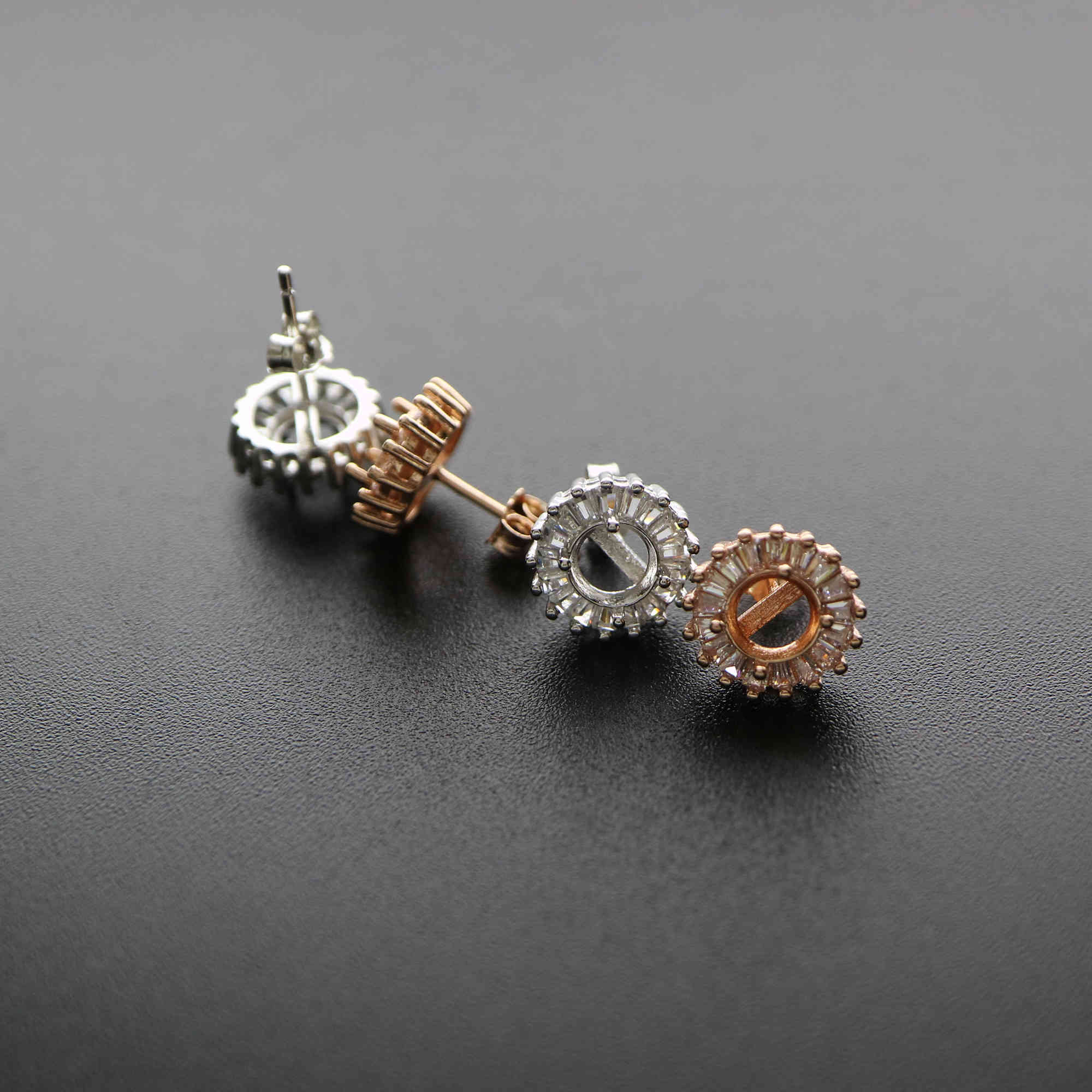 1Pair 4-8MM Round Rose Gold Solid 925 Sterling Silver DIY Prong Studs Earrings Settings Bezel 1706028 - Click Image to Close